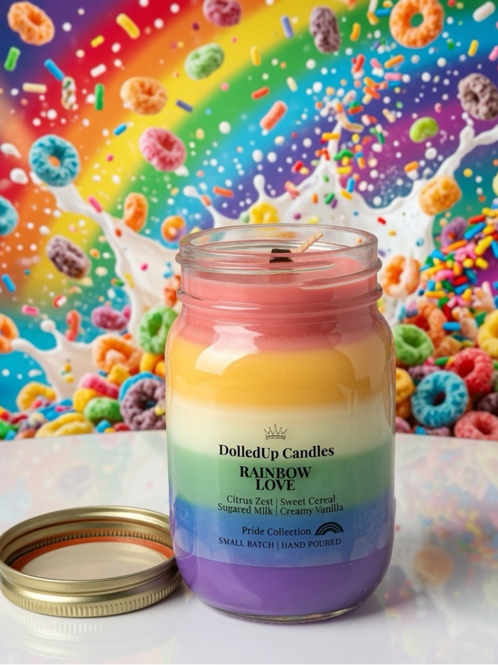16oz Pride Collection - Fruit Loops Candle | Hand-Poured Soy Wax Mason Jar - Picture 3 of 3